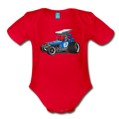 Blue Race Car Super Modified Car Art Organic Short Sleeve Baby Bodysuit - red