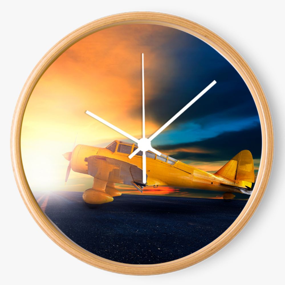 Road Biplane Sunset 10 inch wall clock