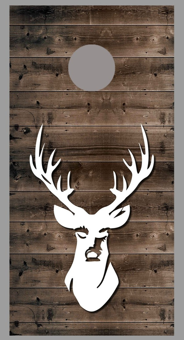 Buck Deer Design B Silhouette Rustic Wood Corn Hole Decal Wrap