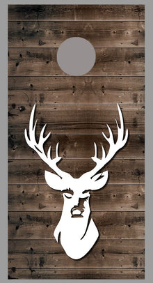 Buck Deer Design B Silhouette Rustic Wood Corn Hole Decal Wrap