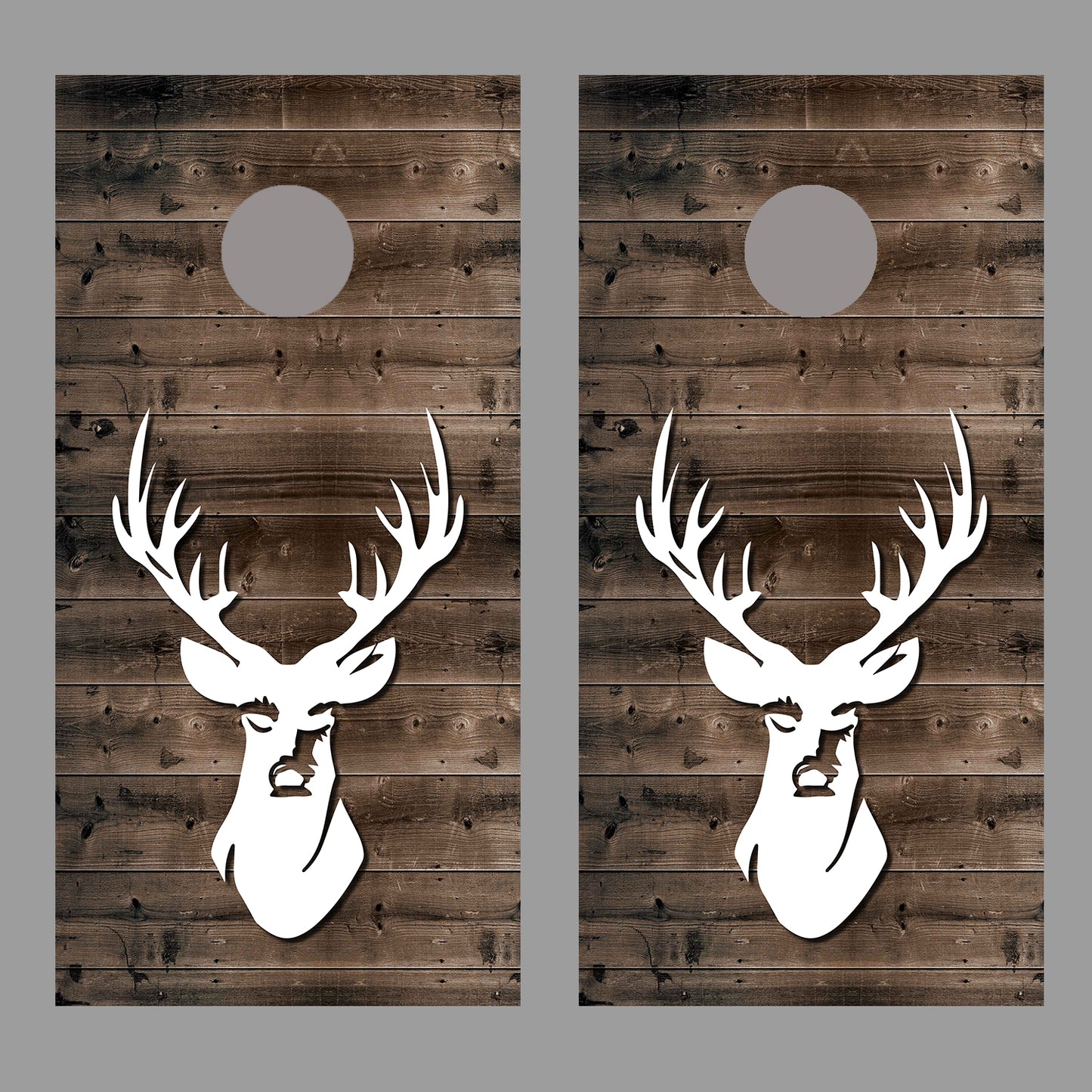 Buck Deer Design B Silhouette Rustic Wood Corn Hole Decal Wrap
