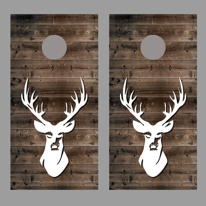 Buck Deer Design B Silhouette Rustic Wood Corn Hole Decal Wrap