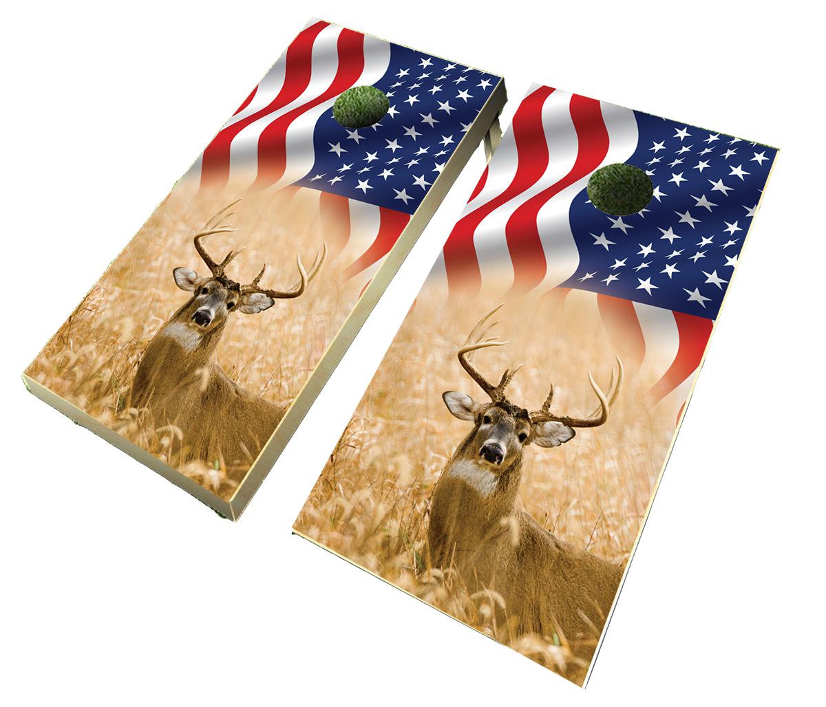 Deer and Flag Design B Cornhole Board Decal Wrap