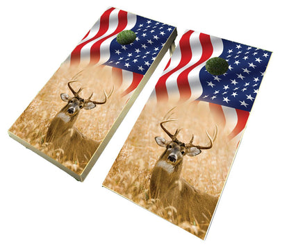 Deer and Flag Design B Cornhole Board Decal Wrap