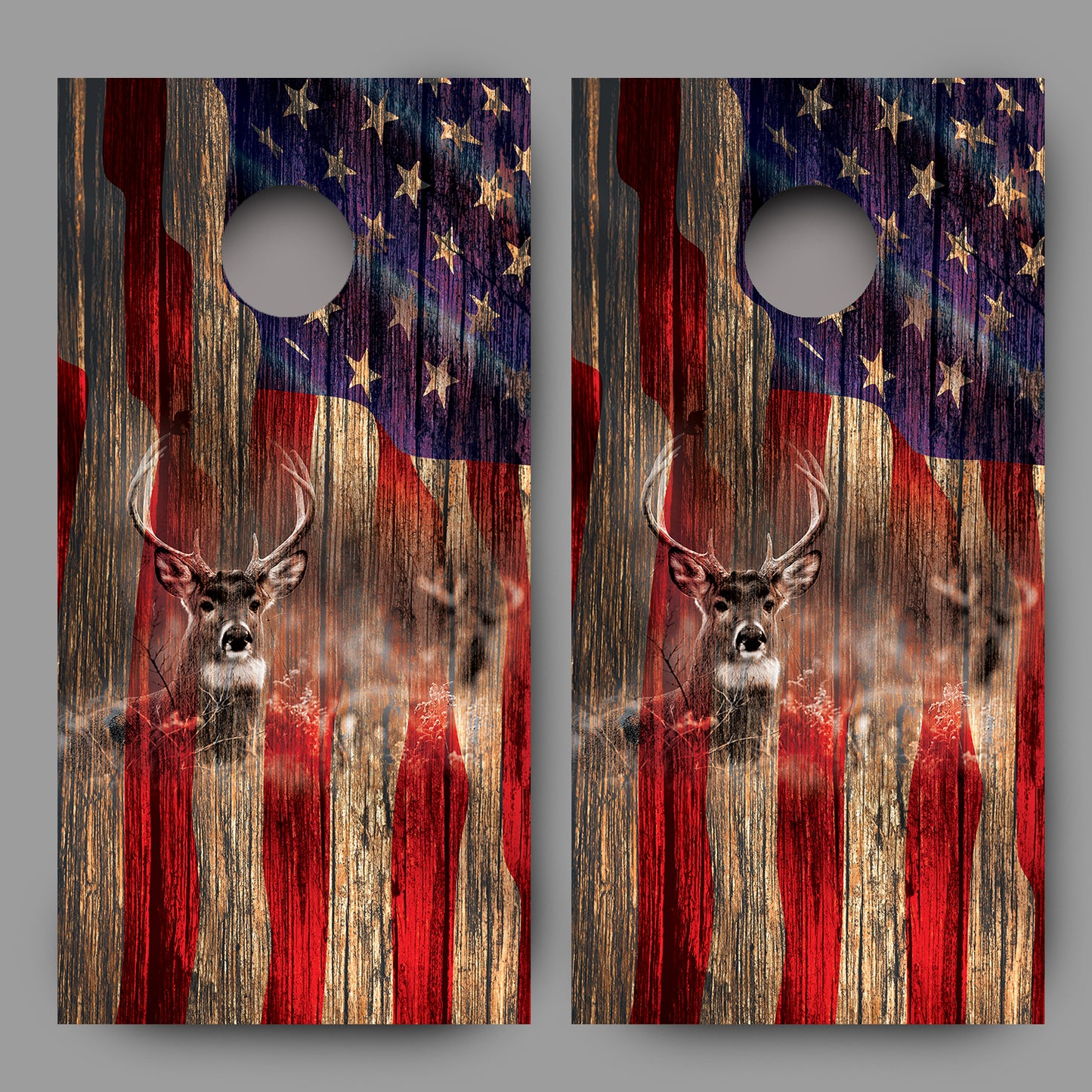 Rustic Wood Buck Deer Cornhole Wrap American Flag Decal