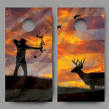 Bow Hunter Deer Hunting Cornhole Flag Deer Combo Decal Wrap combo set