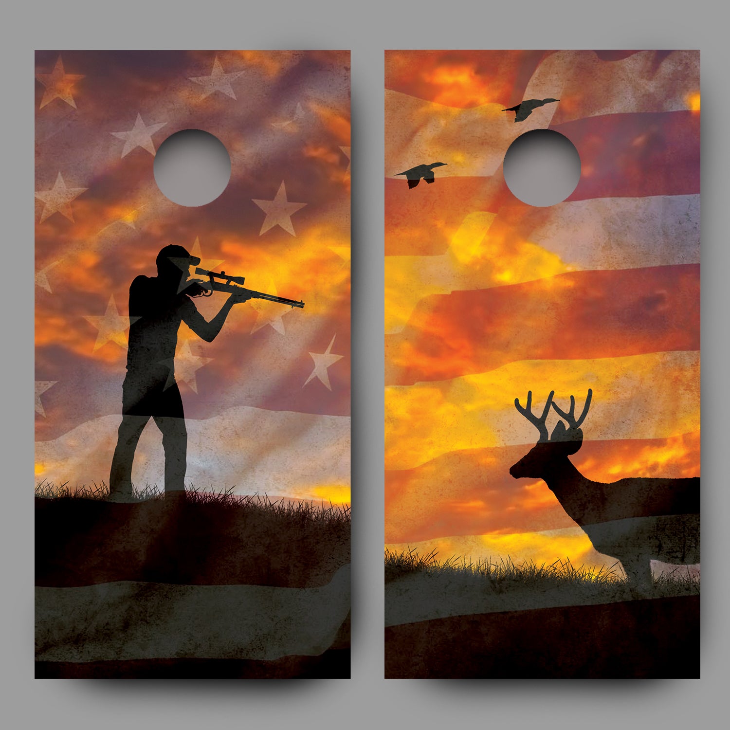 Rifle Hunter American Flag Deer Combo Corn Hole Decal Wrap