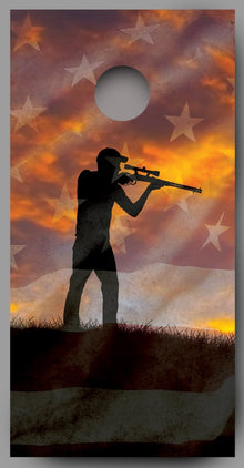 Rifle Hunter American Flag Deer Combo Corn Hole Decal Wrap