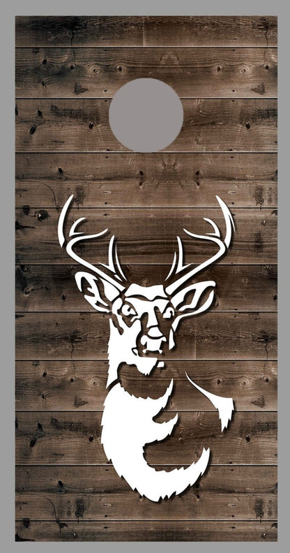 Buck Deer Silhouette on Rustic Wood Corn Hole Board Decal Wrap