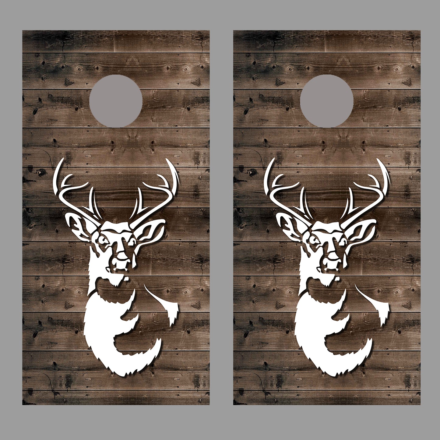 Buck Deer Silhouette on Rustic Wood Corn Hole Board Decal Wrap
