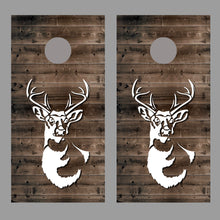 Buck Deer Silhouette on Rustic Wood Corn Hole Board Decal Wrap