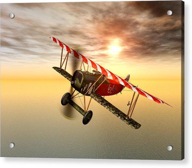 Biplane In The Sunset - Acrylic Print