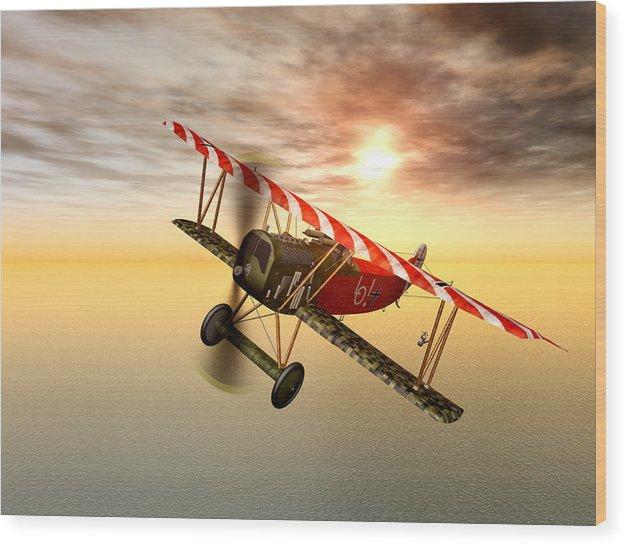 Biplane In The Sunset - Wood Print