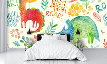 Dinosaurs and Floral Elements Wall Mural
