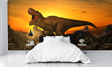 Dinosaurs on Rock Mountain at Sunset Wall Mural