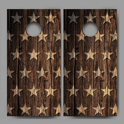 Distressed Stars Stripes Wood Cornhole Graphics Decal Wrap set stars