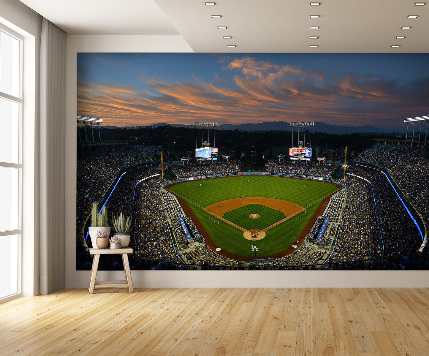 Dodger Stadium Wallpaper Night Baseball Diamond Field Mural extra room