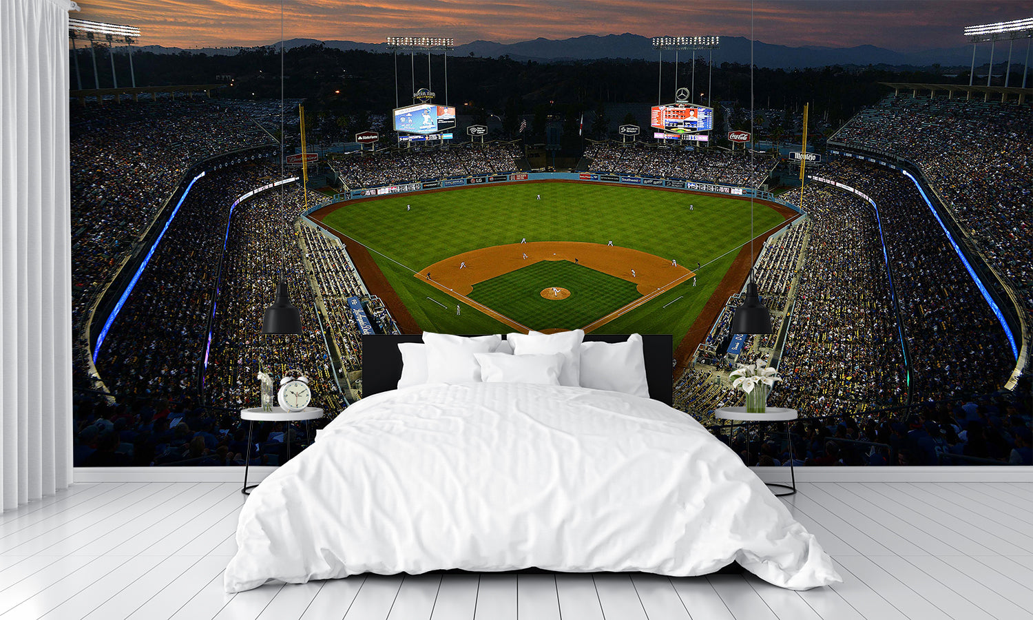 Dodger Stadium Wallpaper Night Baseball Diamond Field Mural bedroom