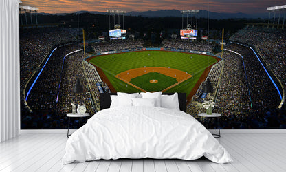 Dodger Stadium Wallpaper Night Baseball Diamond Field Mural bedroom