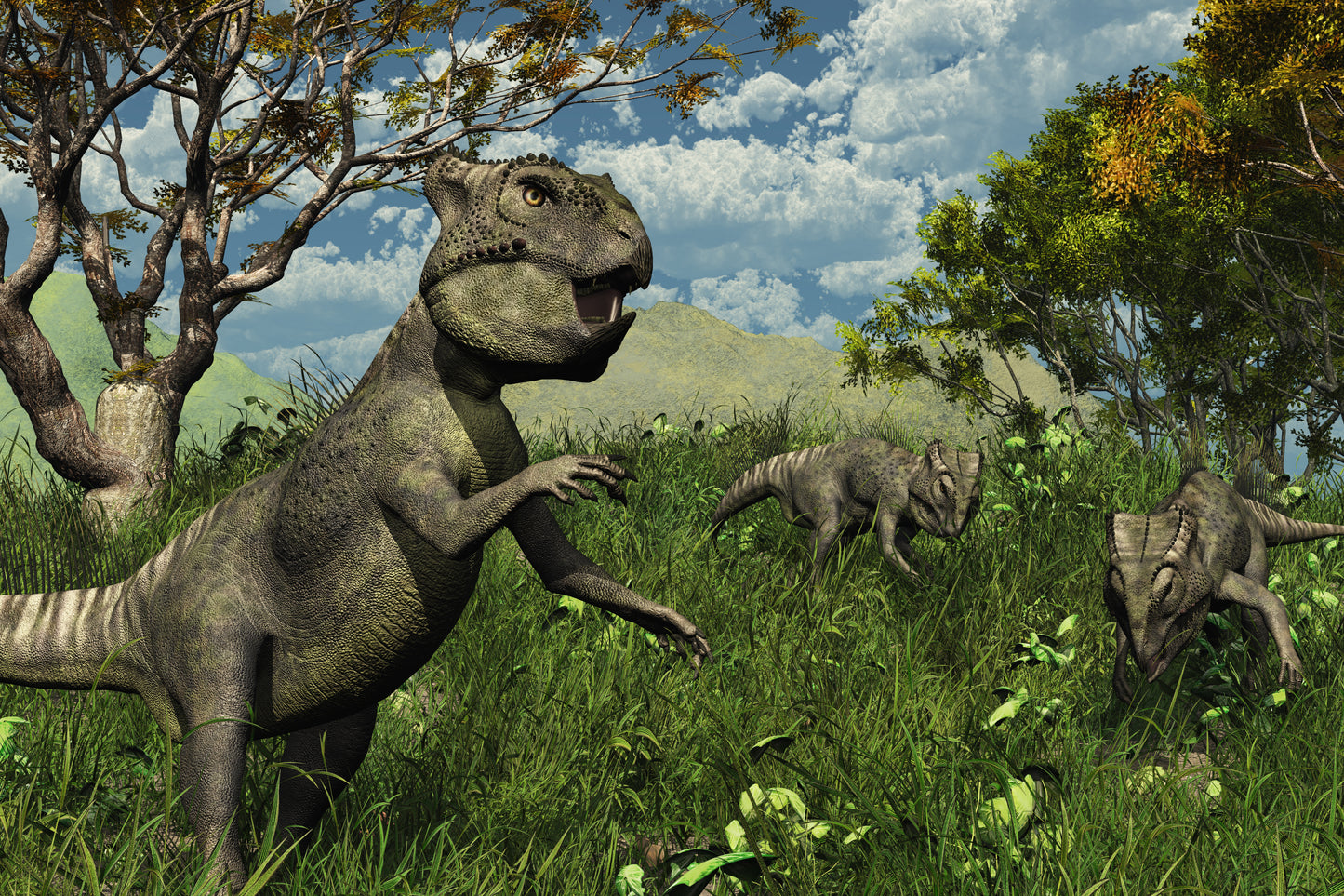 Three Archaeoceratops Dinosaurs Exploring Wall Mural