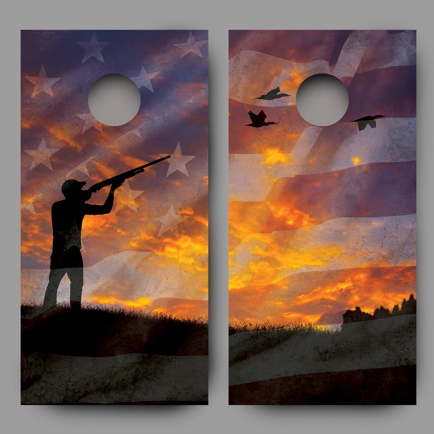 Duck Hunter American Flag Combo Corn Hole Decal Wrap