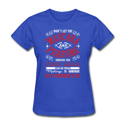 Mascara & Perfume to Grease Mechanic Women's T-Shirt - royal blue