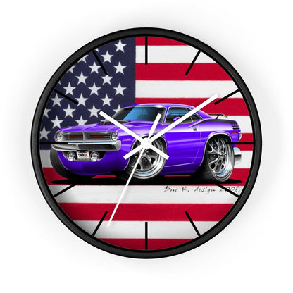 1970 Plymouth Cuda American Flag Wall clock
