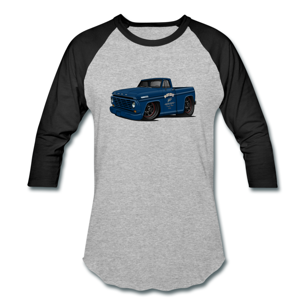 1967 Blue Ford F-100 Baseball T-Shirt - heather gray/black