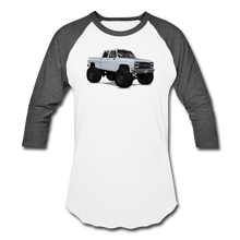 White Chevrolet 4x4 Crew Cab Pickup Truck Baseball T-Shirt - white/charcoal