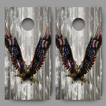 Bald Eagle American Flag on Wood Grain Cornhole Decal Wraps