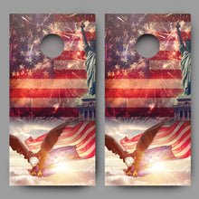 Patriotic Bald Eagle Flying with American Flag Cornhole Decal Wraps