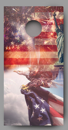 Patriotic Bald Eagle Flying with American Flag B Cornhole Decal Wraps