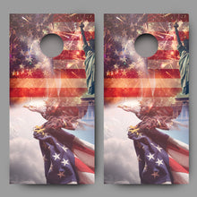 Patriotic Bald Eagle Flying with American Flag B Cornhole Decal Wraps