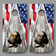 Bald Eagle Combo on Wood Grain with American Flag Cornhole Decal Wraps