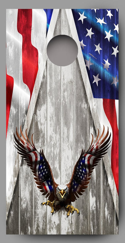 Bald Eagle Flag Corn Hole Board Wraps Wood Grain Cornhole single