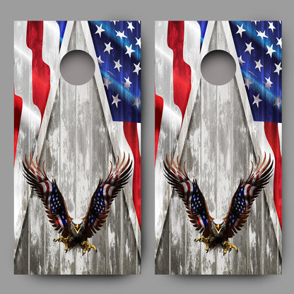 Bald Eagle Flag Corn Hole Board Wraps Wood Grain Cornhole set