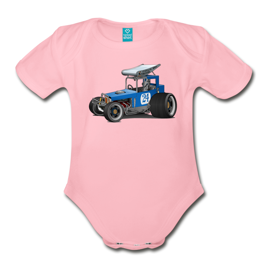 Blue Race Car Super Modified Car Art Organic Short Sleeve Baby Bodysuit - light pink