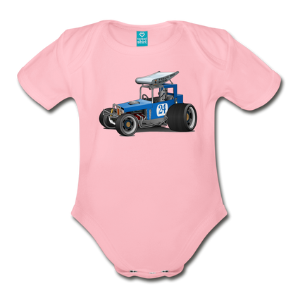 Blue Race Car Super Modified Car Art Organic Short Sleeve Baby Bodysuit - light pink