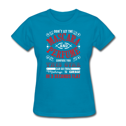Mascara & Perfume to Grease Mechanic Women's T-Shirt - turquoise