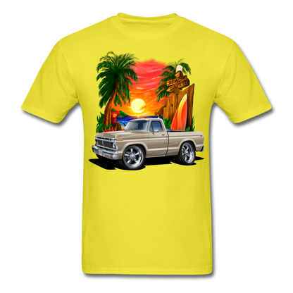 1974 Ford F100 Pickup Truck Beach Car Art Men's T-Shirt - yellow