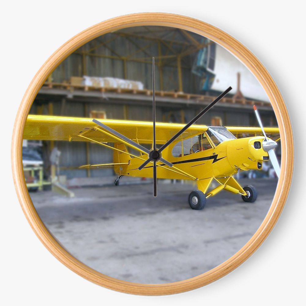 Yellow Piper Cub 10 inch wall clock