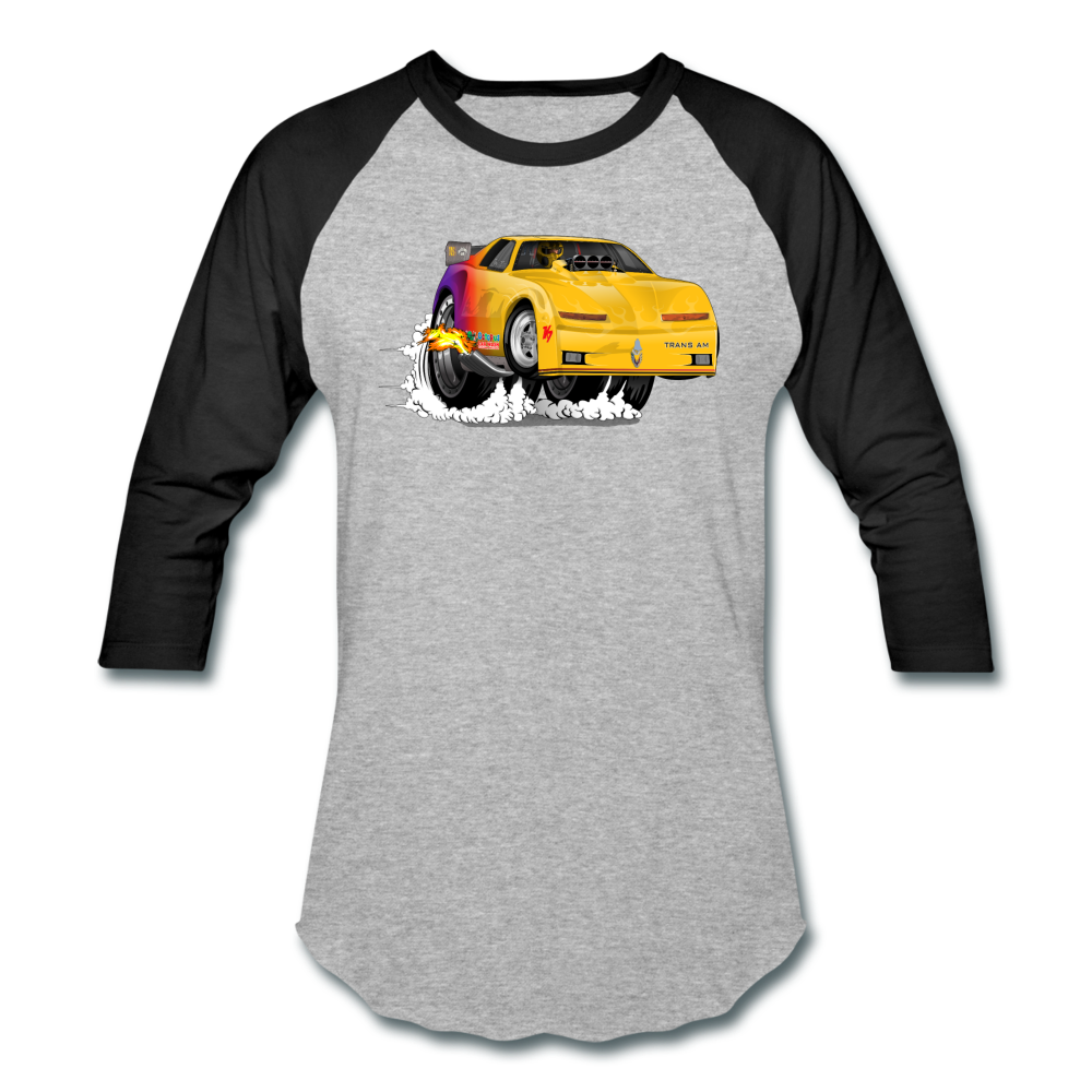 Yellow Firebird Trans Am Dragster Baseball T-Shirt - heather gray/black