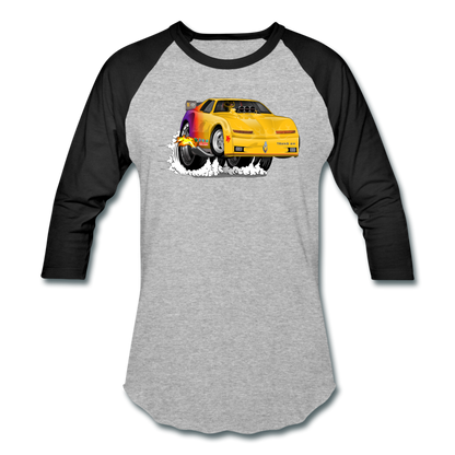 Yellow Firebird Trans Am Dragster Baseball T-Shirt - heather gray/black