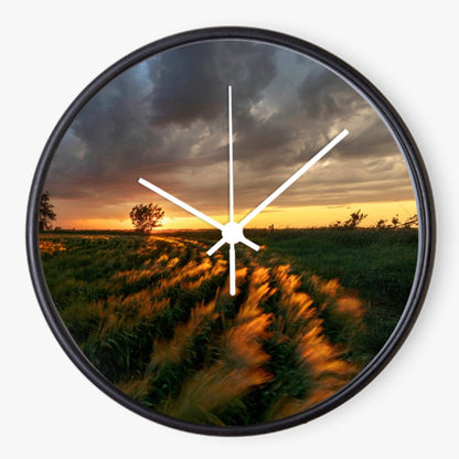 Cloudy Field Sunset 10 inch wall clock