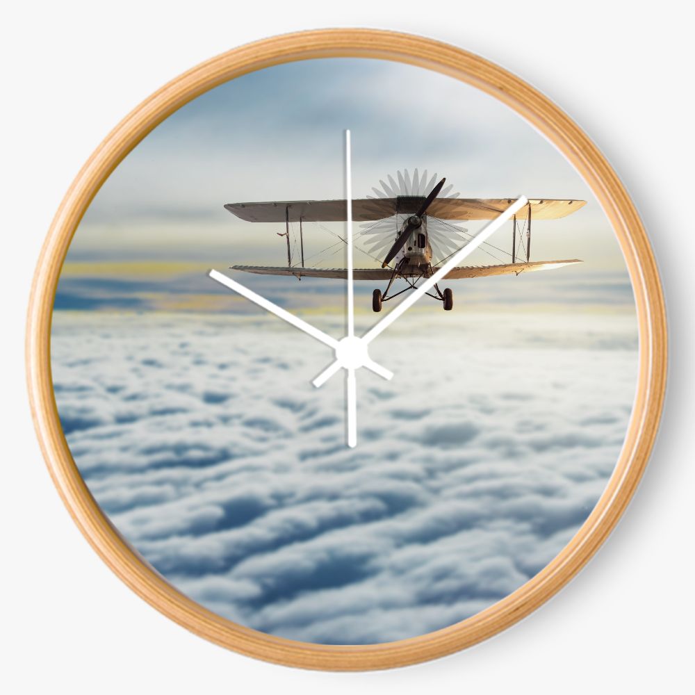 Over The Clouds Biplane 10 inch wall clock