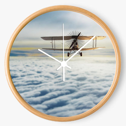 Over The Clouds Biplane 10 inch wall clock