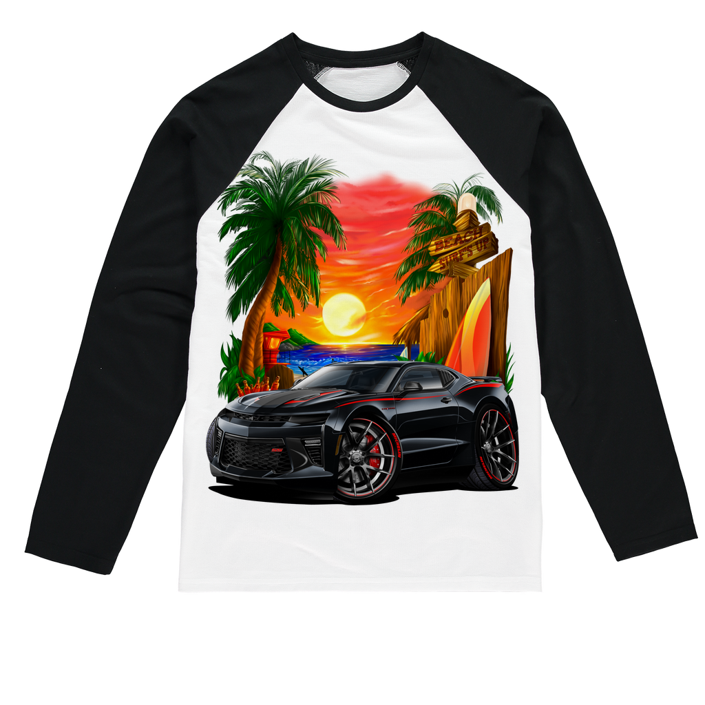 Surfs Up 2017 Camaro SS Car Art Sublimation Baseball Long Sleeve T-Shirt