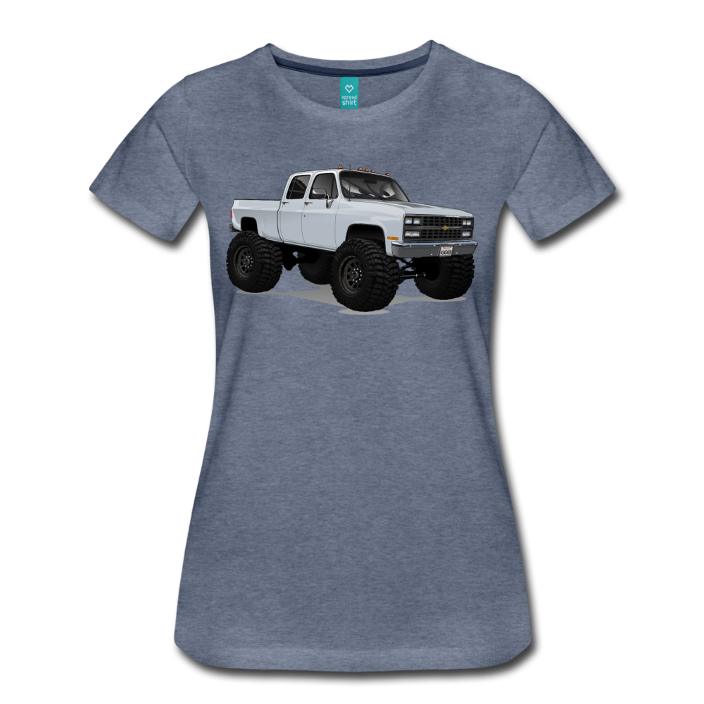 White Chevrolet 4x4 Crew Cab Pickup Truck Women’s Premium T-Shirt - heather blue