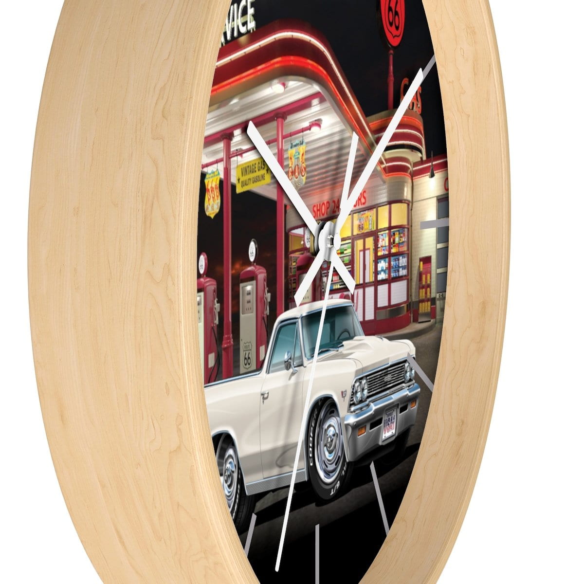 1966 El Camino Gas Station Route 66 Car Art Wall clock