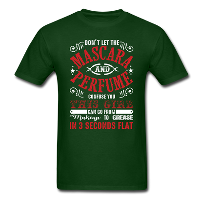 Mascara to Grease Girl Mechanic Men's T-Shirt - forest green